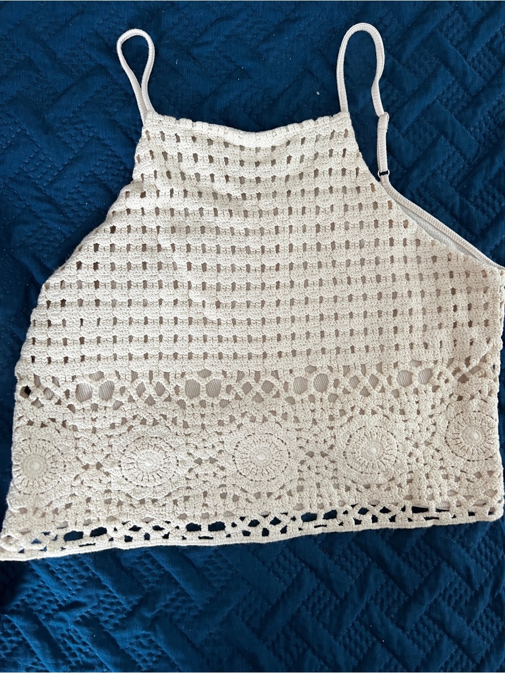 love on a hanger Cream Crochet Halter Crop Top